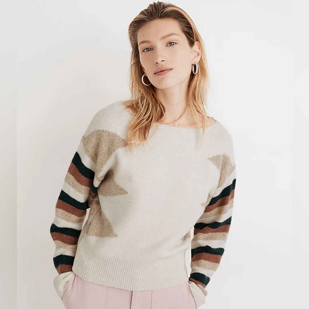 Madewell SZ S Cream, Rust, Dark Green & Tan Sweater